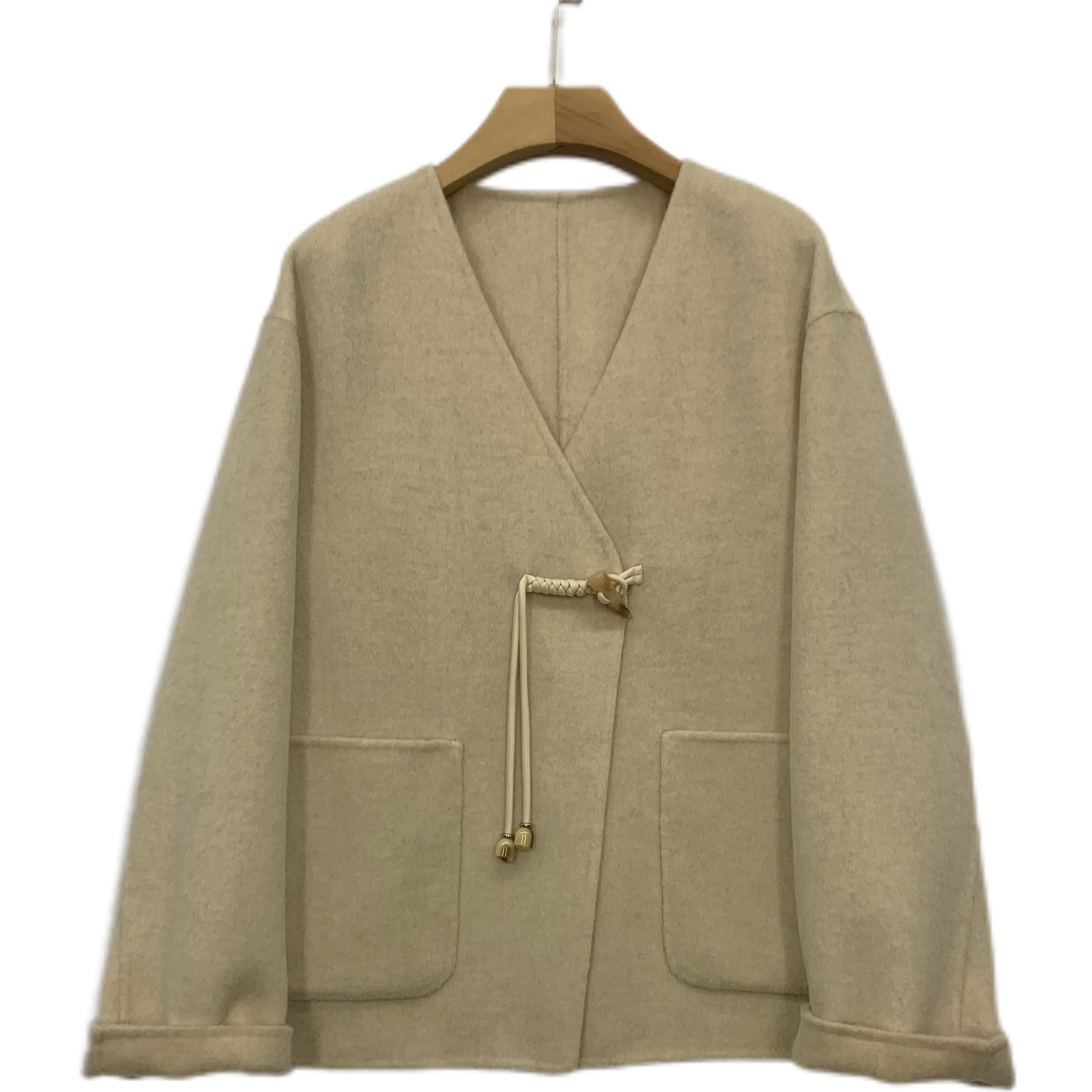 【兰兰99111】2024设计师简约新中式双面尼秋冬短款宽松大衣外套