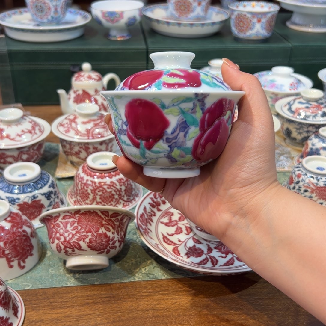 杯冉月观隐九桃盖碗