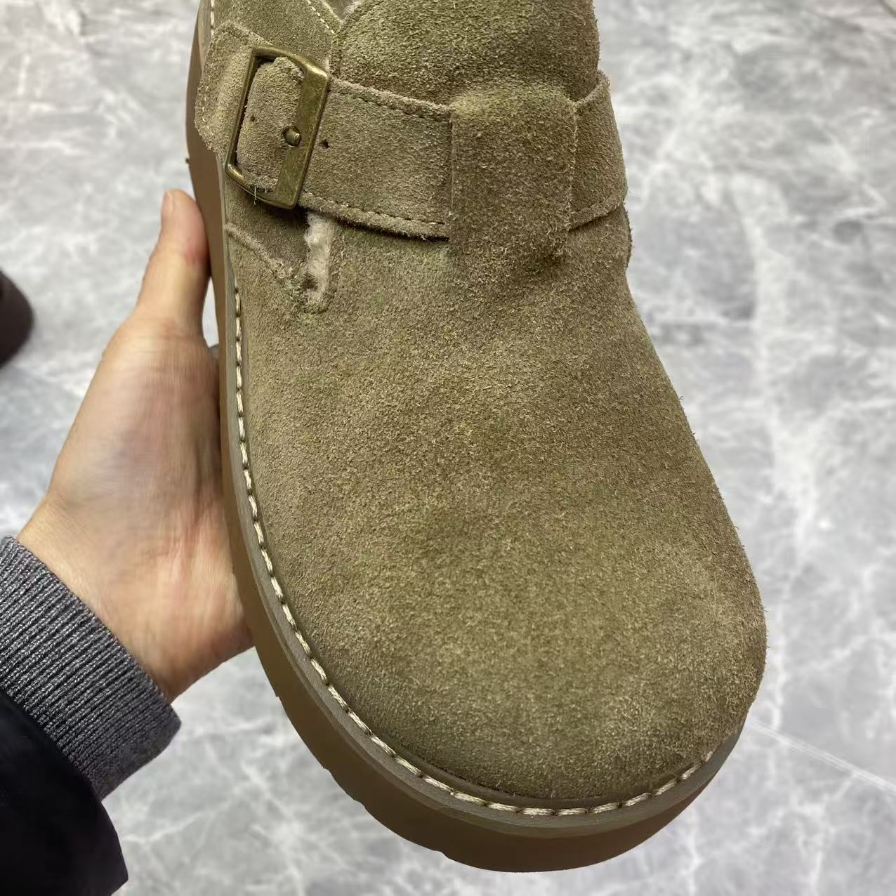 时尚女鞋一脚蹬低帮秋冬加绒一脚蹬女鞋厚底勃肯鞋