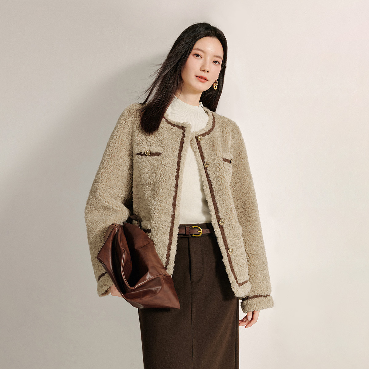 茵曼2025冬季新款女棉衣/棉服外套保暖厚上衣休闲羊羔绒长袖爆款
