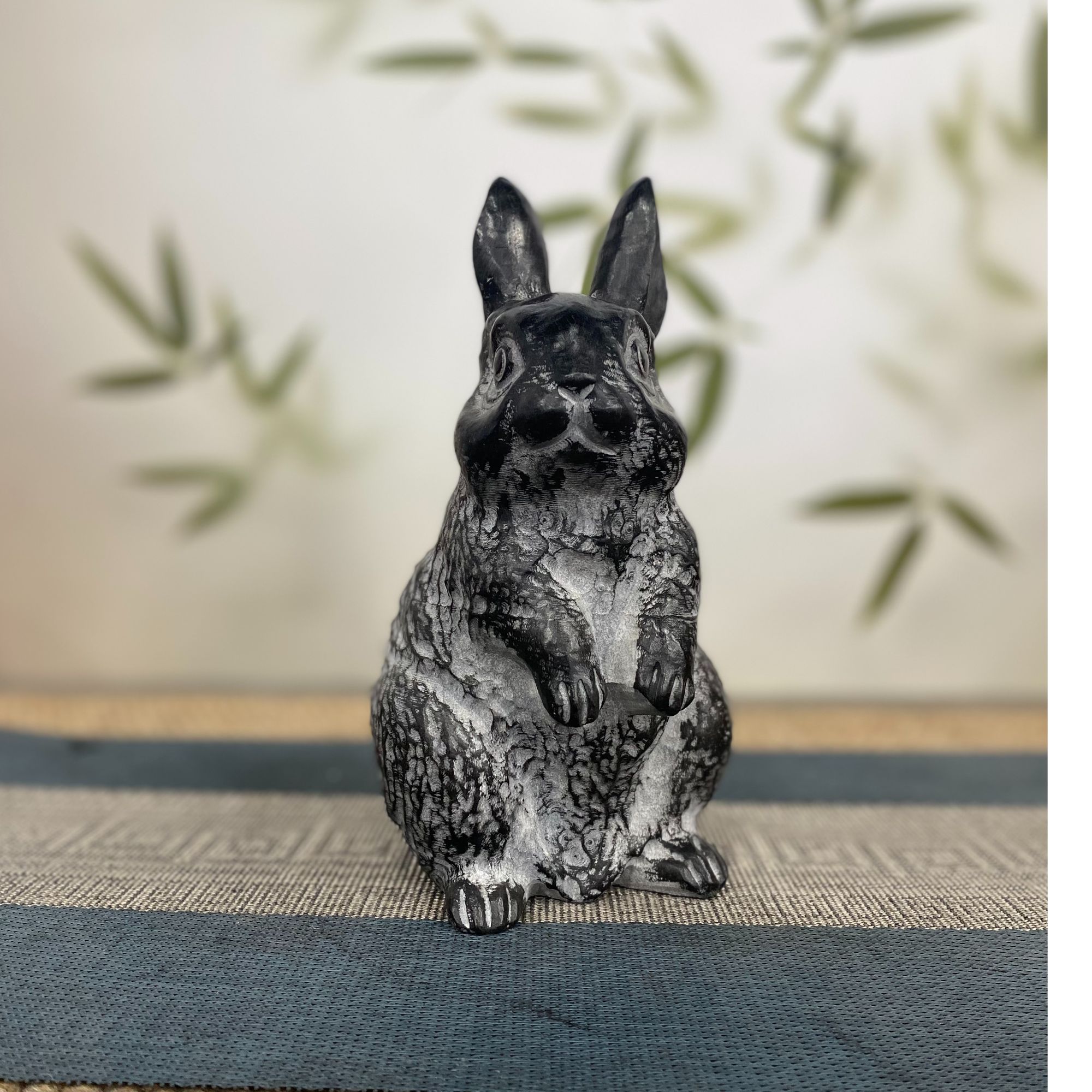 天然青石原石雕刻复古风生肖兔石雕茶室客厅桌面装饰摆件