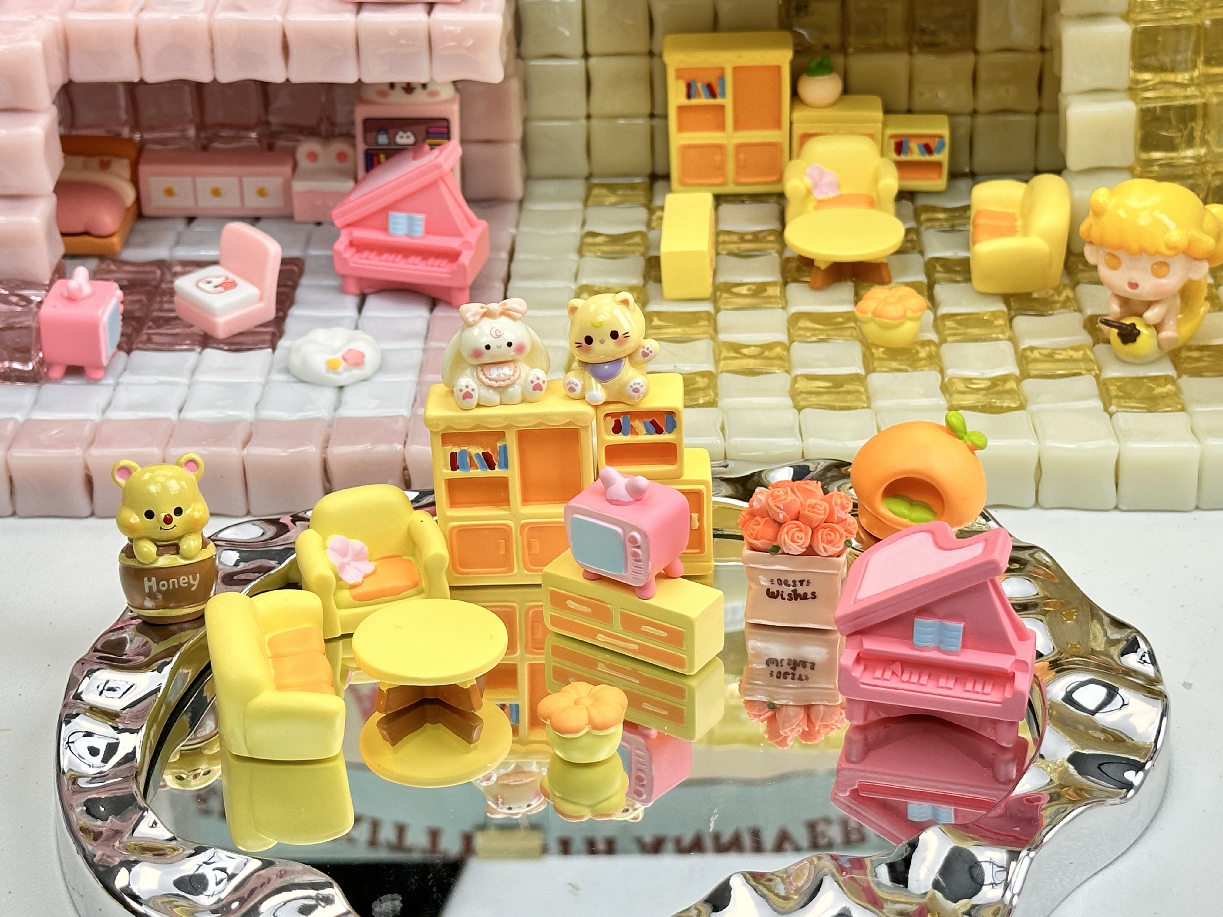 【微缩景观奶油风-黄色客厅家具摆件系列专场】实色白色三选一玩法