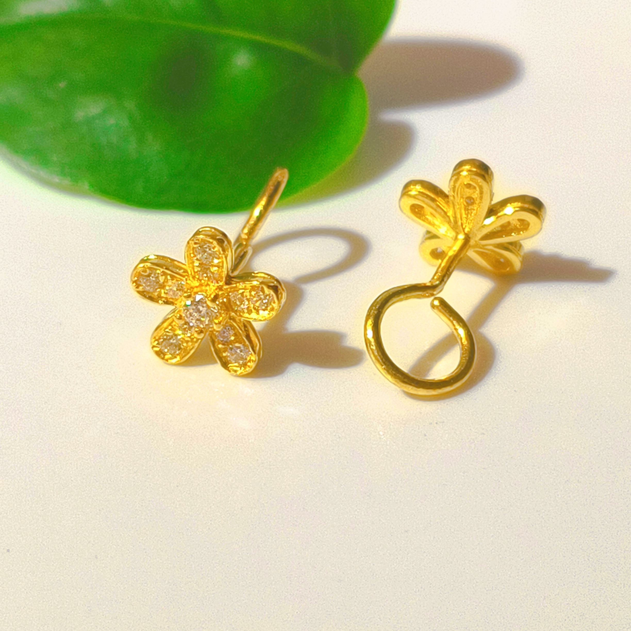 足金999镶嵌合成锆石耳饰2.10g