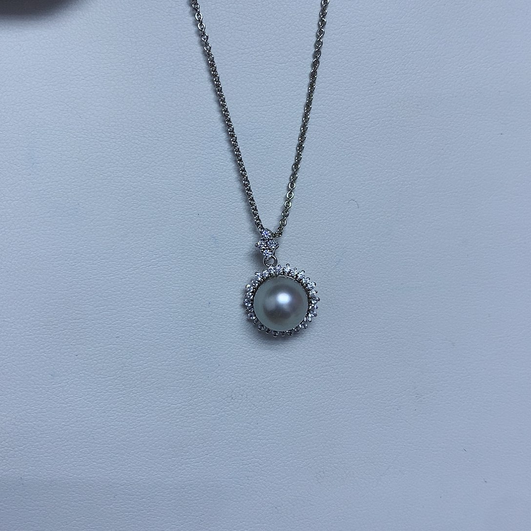 银S925镶嵌海水珍珠吊坠(不含链)10-11