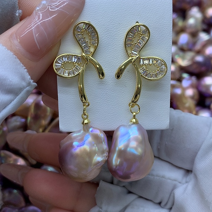 淡水珍珠耳饰银S925镶嵌