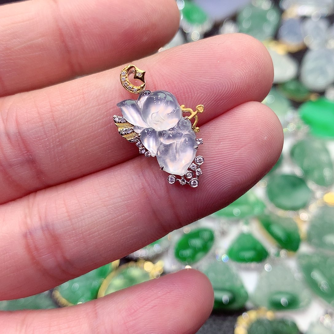 翡翠颈饰18K金镶嵌纯天然