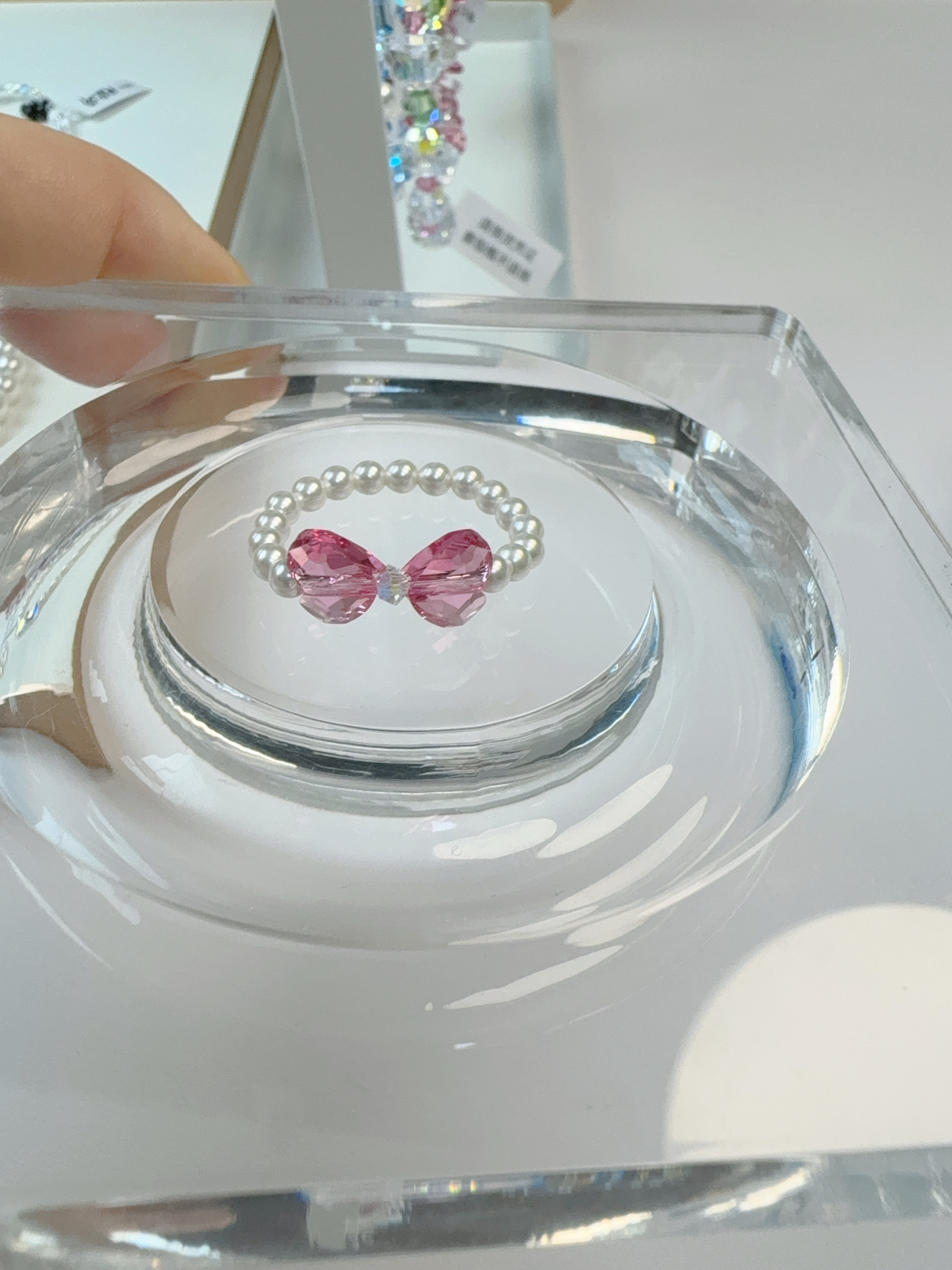 非金属仿水晶戒指 施家水晶diy戒指（蝴蝶结款）