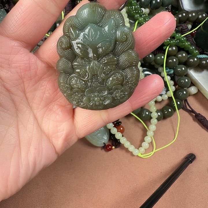 和田玉颈饰银S925镶嵌