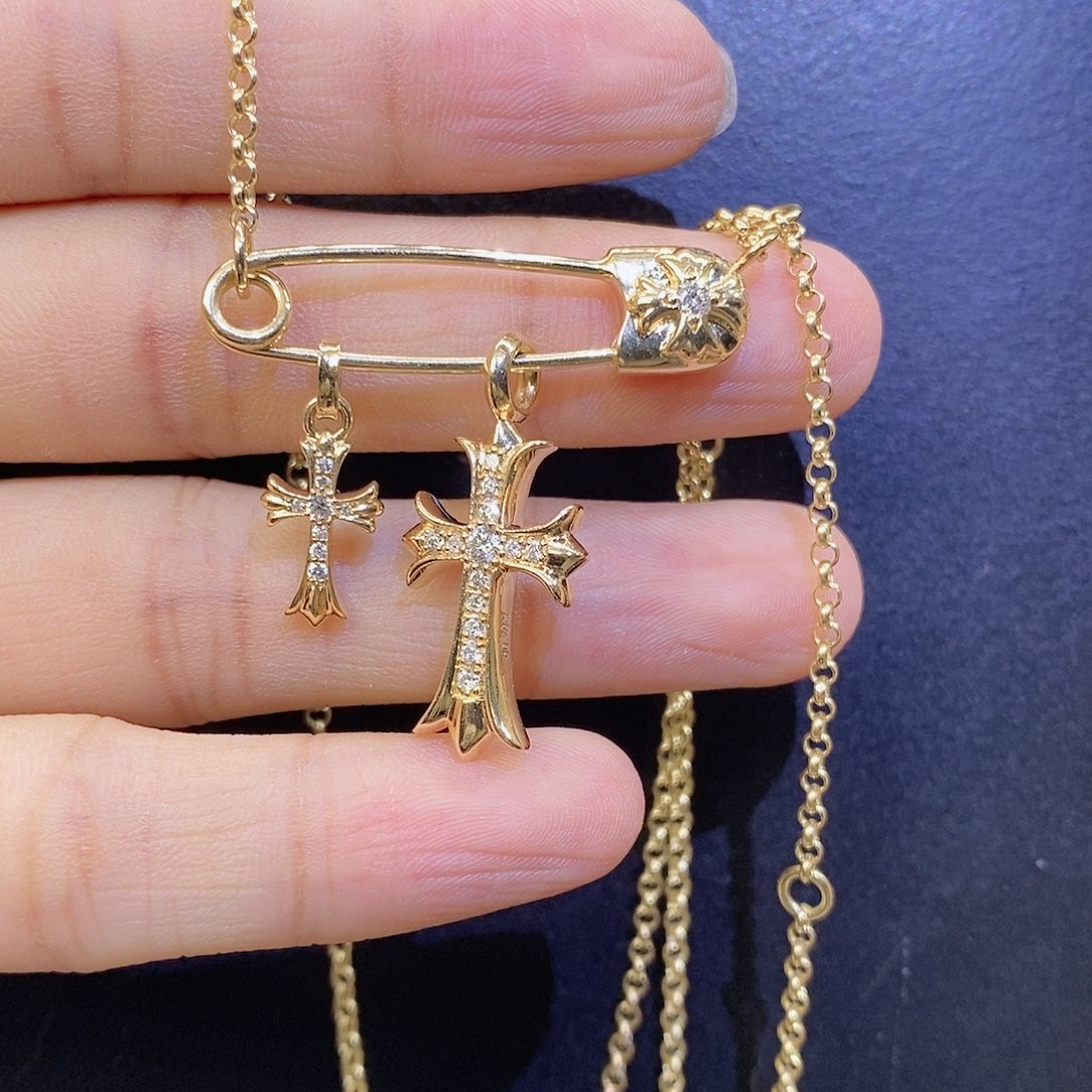 颈饰钻石18K金镶嵌别针双十字架项链
