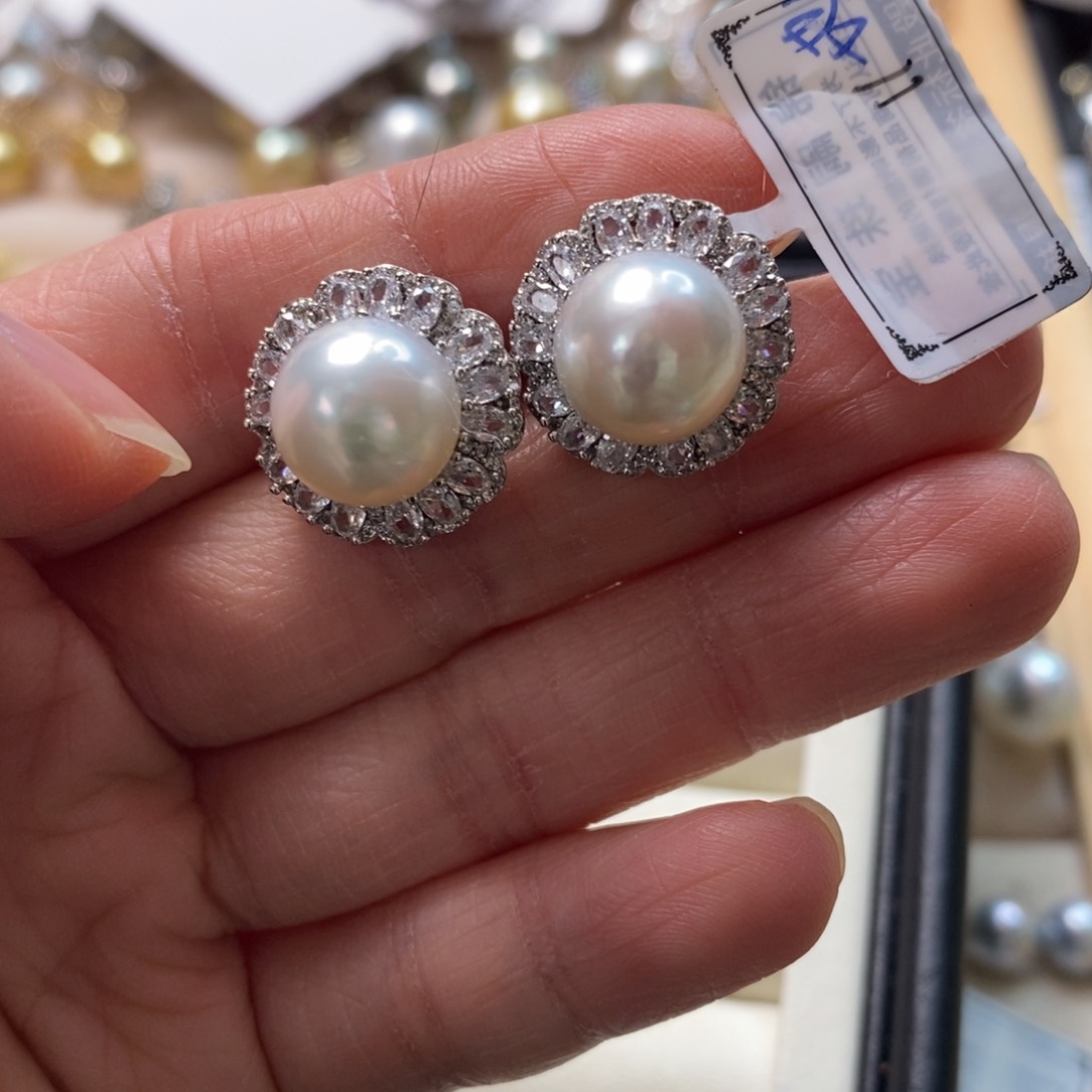 海水珍珠耳饰银S925镶嵌