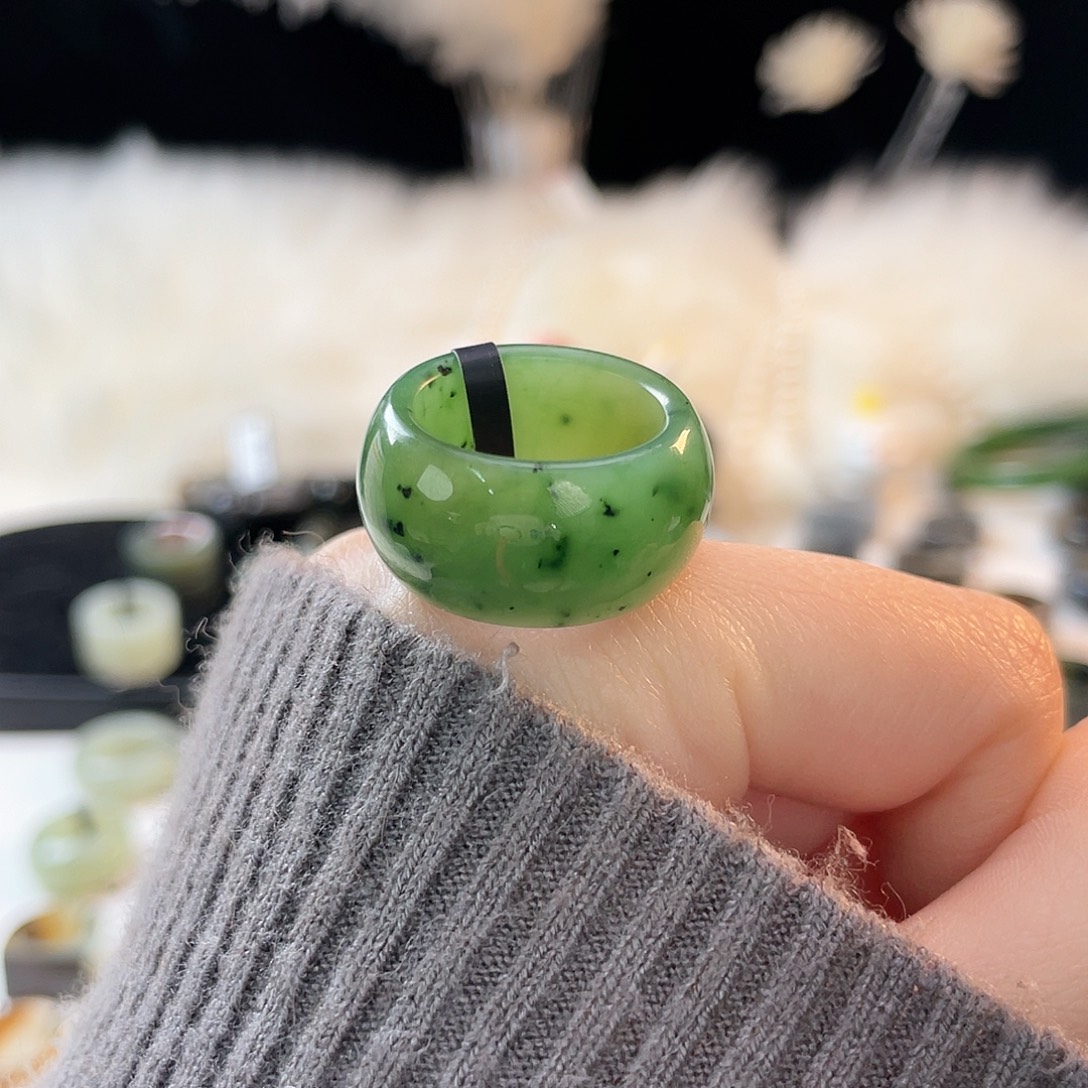 和田玉未镶嵌戒指k29碧玉乌兰海墩墩17.3mm