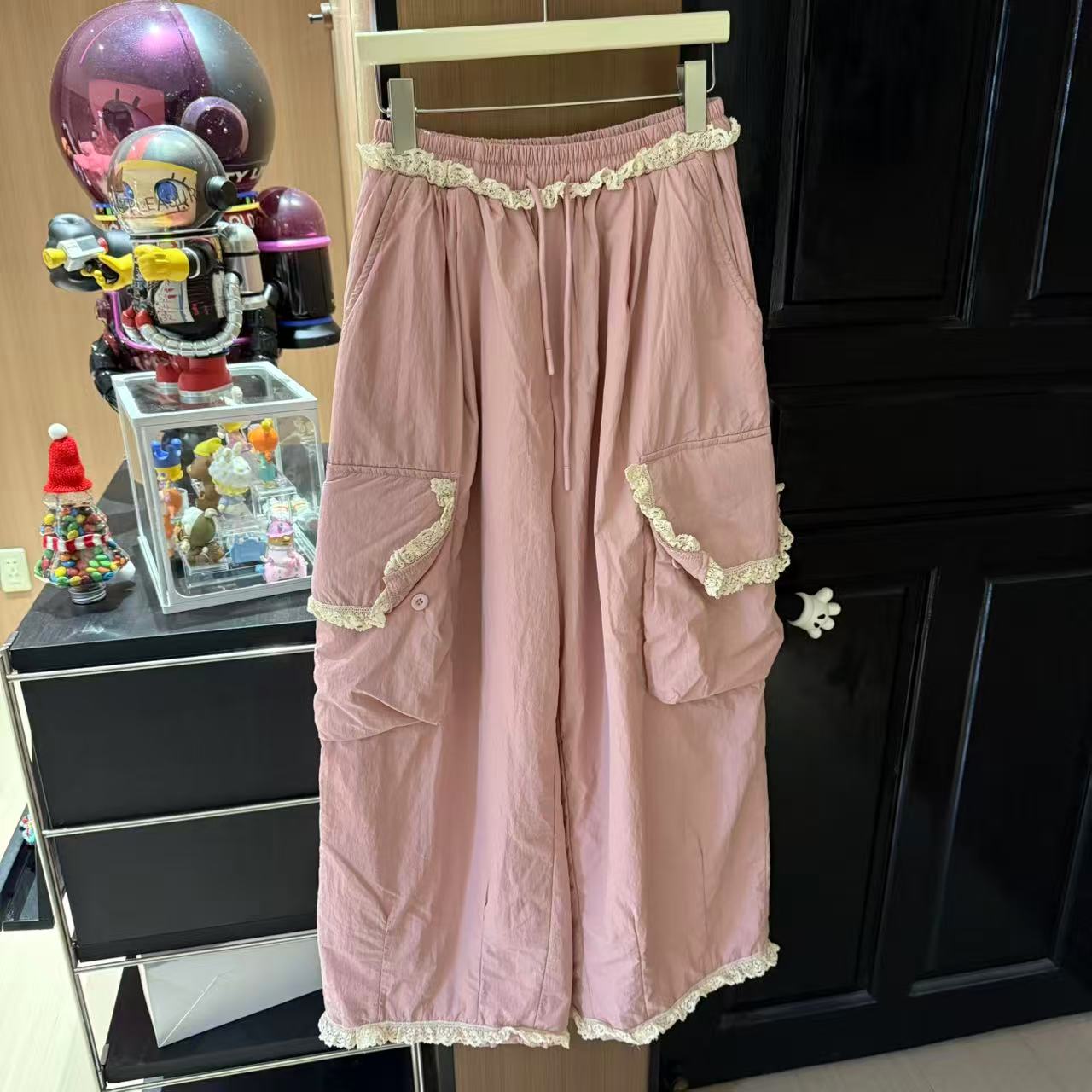 韩风小众风格粉粉口袋工装裤休闲裤女士阔腿裤休闲女裤