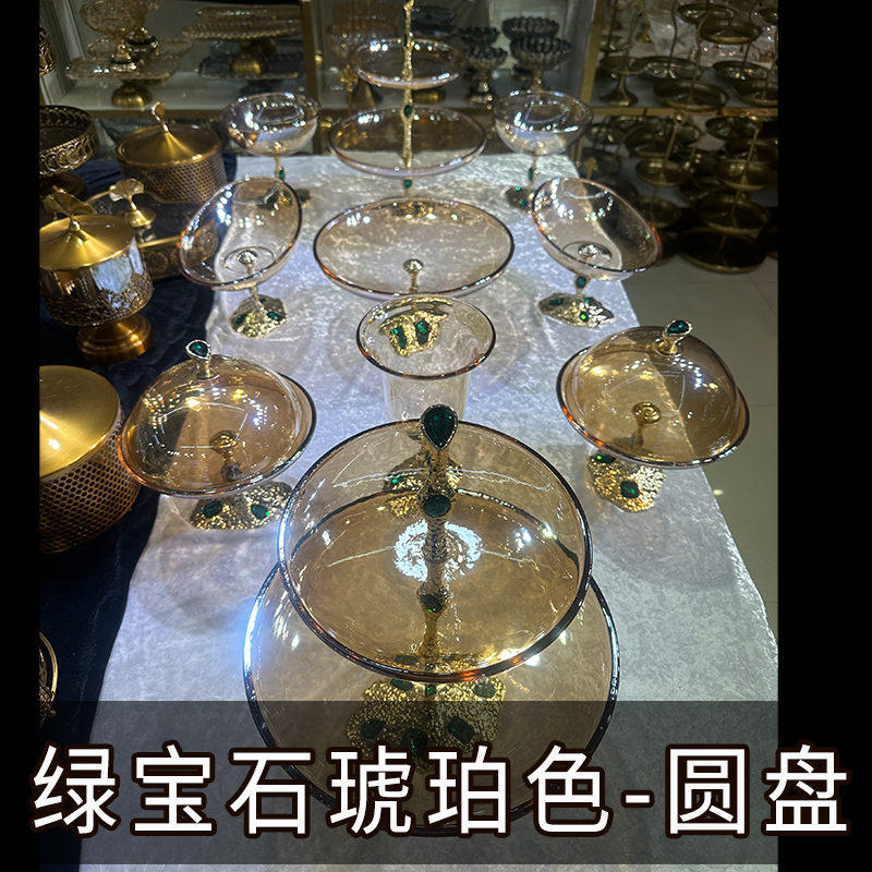 ZG/中歌【新疆包邮】12头合金绿宝石椰树玻璃餐具轻奢高档婚礼节日