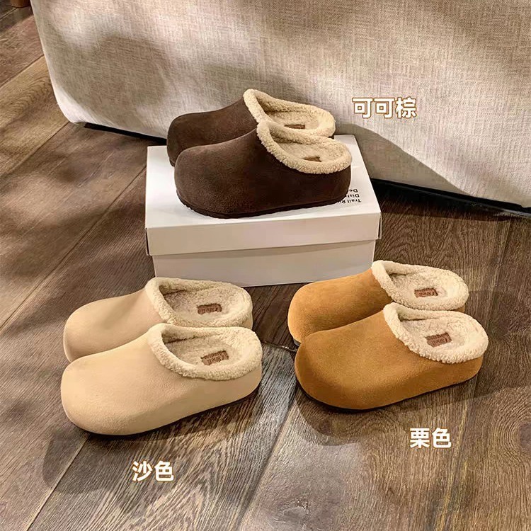 卷毛小土豆厚底增高保暖千金风加绒毛毛鞋休闲包头勃肯拖鞋女半拖