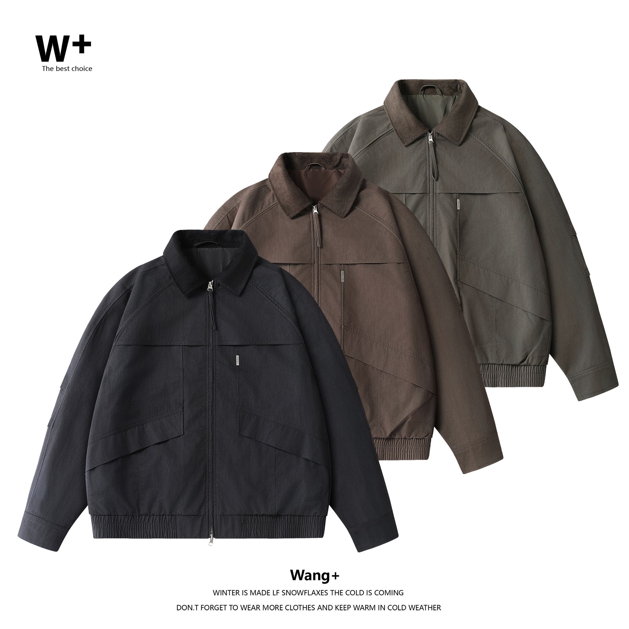 【Wang+】秋季新款男士牛仔翻领休闲宽松工装夹克外套25001