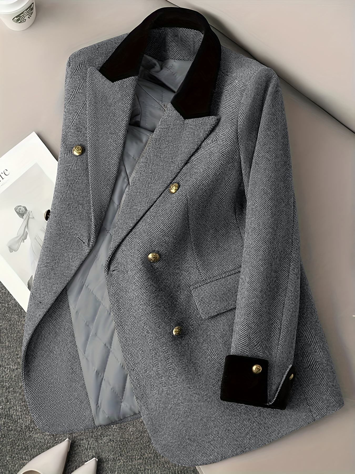 16021#高端洋气通勤百搭西装外套女秋冬灰色高级感职业西服上衣