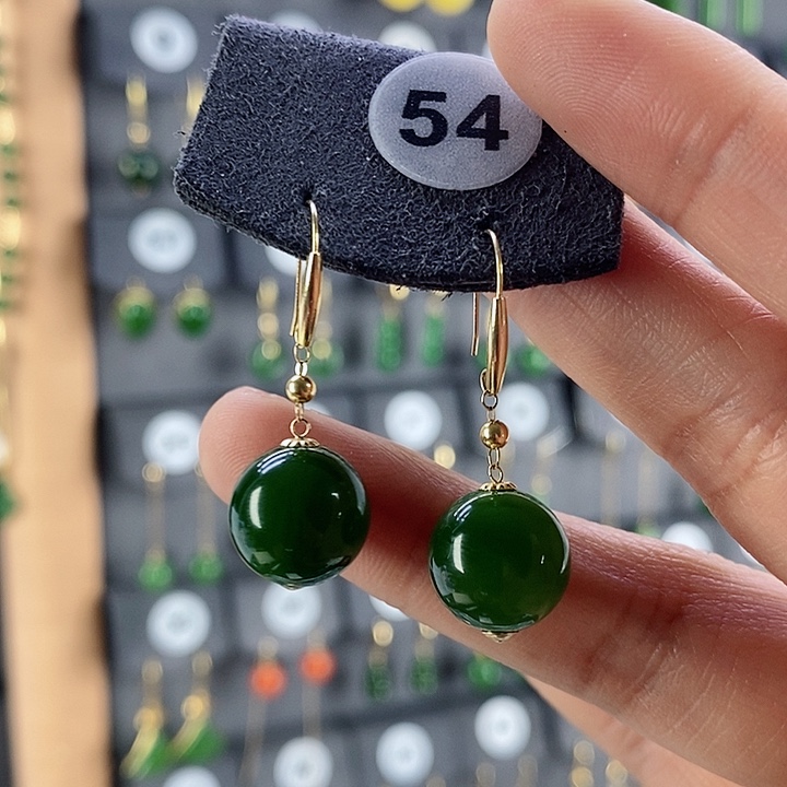 和田玉耳饰18K金镶嵌