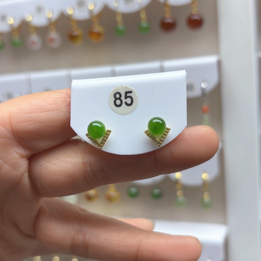 和田玉耳饰银S925镶嵌