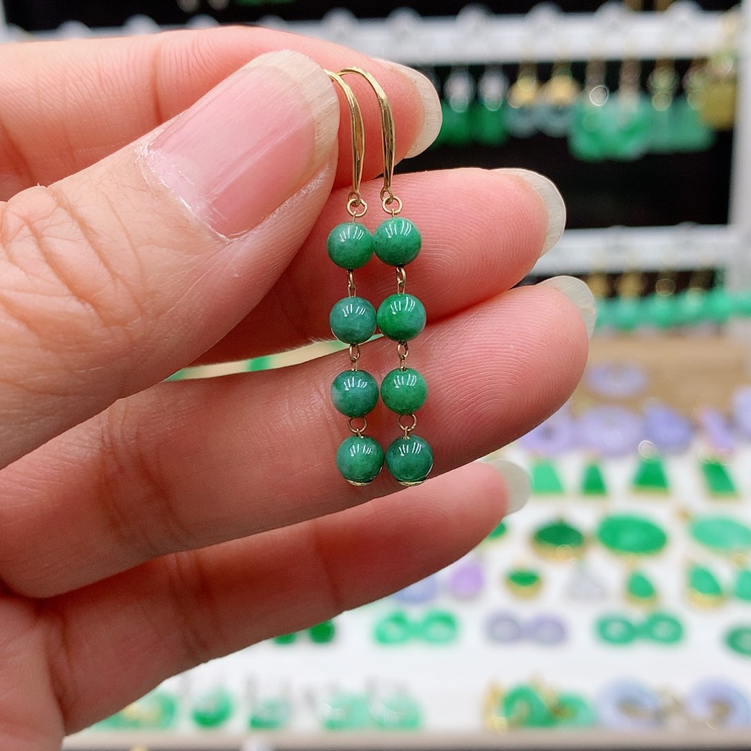 翡翠耳饰18K金镶嵌的