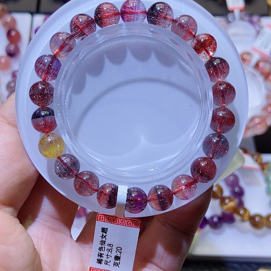 未镶嵌手链水晶双色红超七