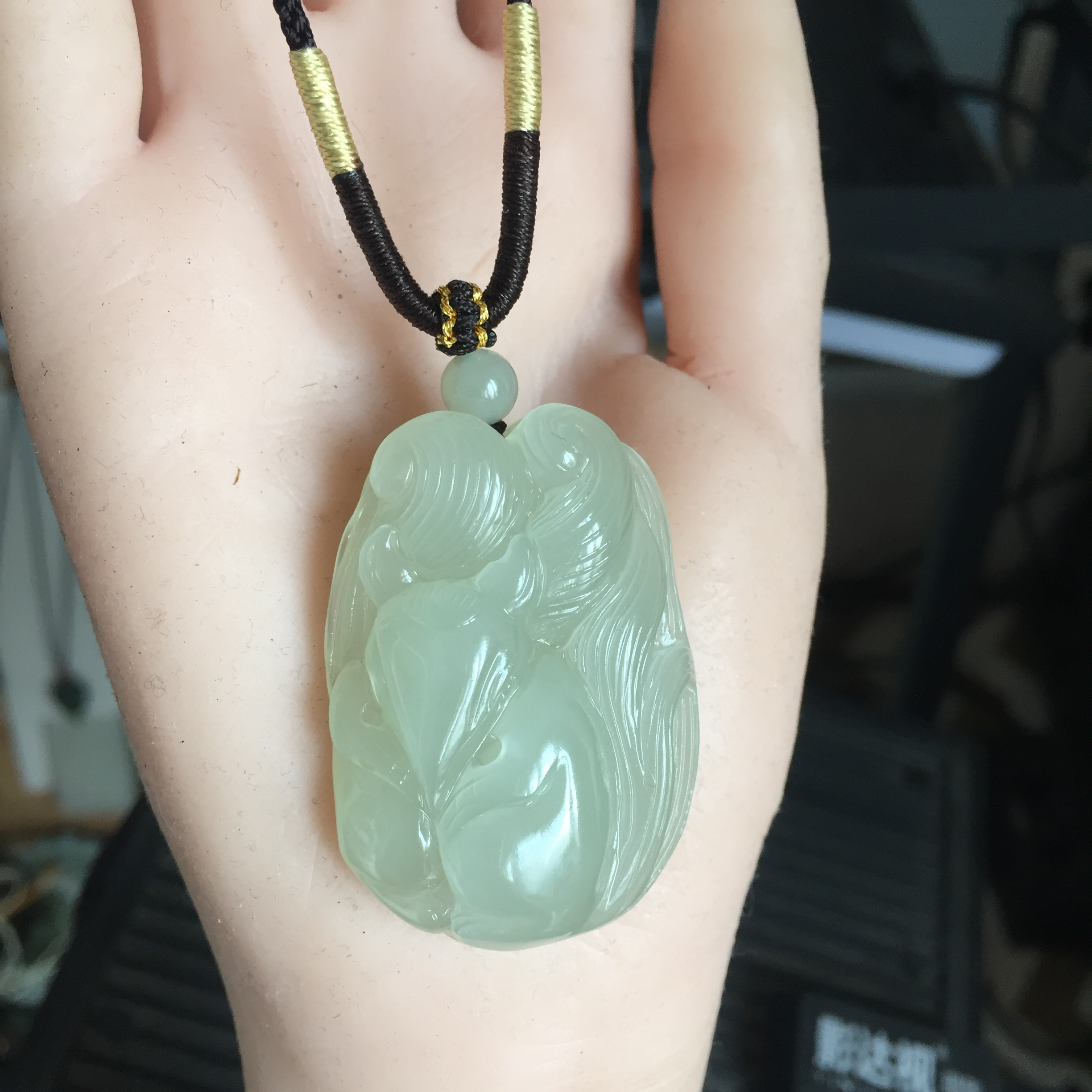 天然和田玉九尾狐毛衣链挂件吊坠简约百搭男女款颈饰尺寸41