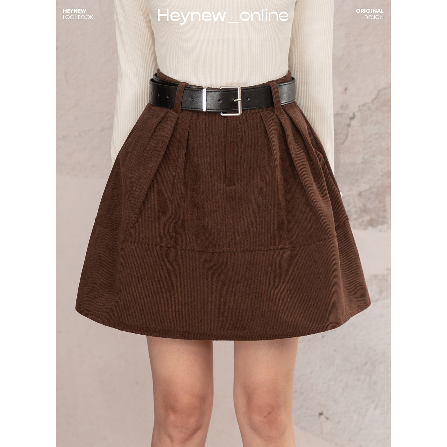 【HEYNEW黑妞】复古咖色灯芯绒半身裙女装冬高腰蓬蓬蛋糕裙5D295