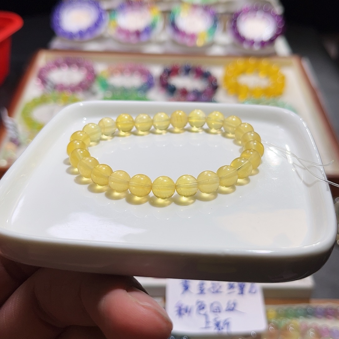 萤石手串未镶嵌金黄色单圈8m