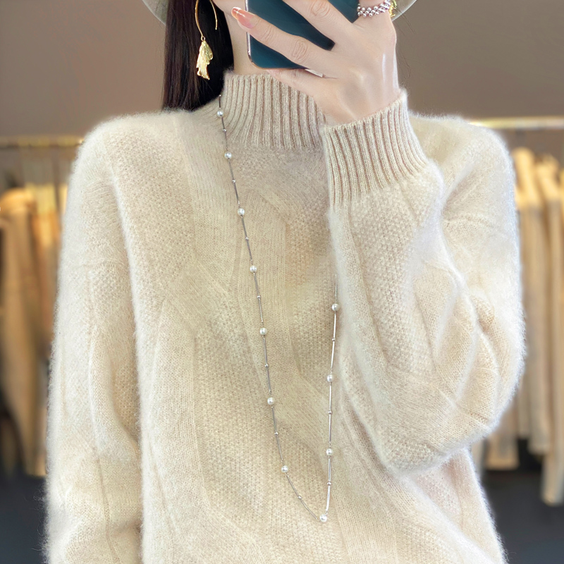 100%羊毛半高领打底衫女秋冬2025加厚内搭上衣显瘦大码针织毛衣