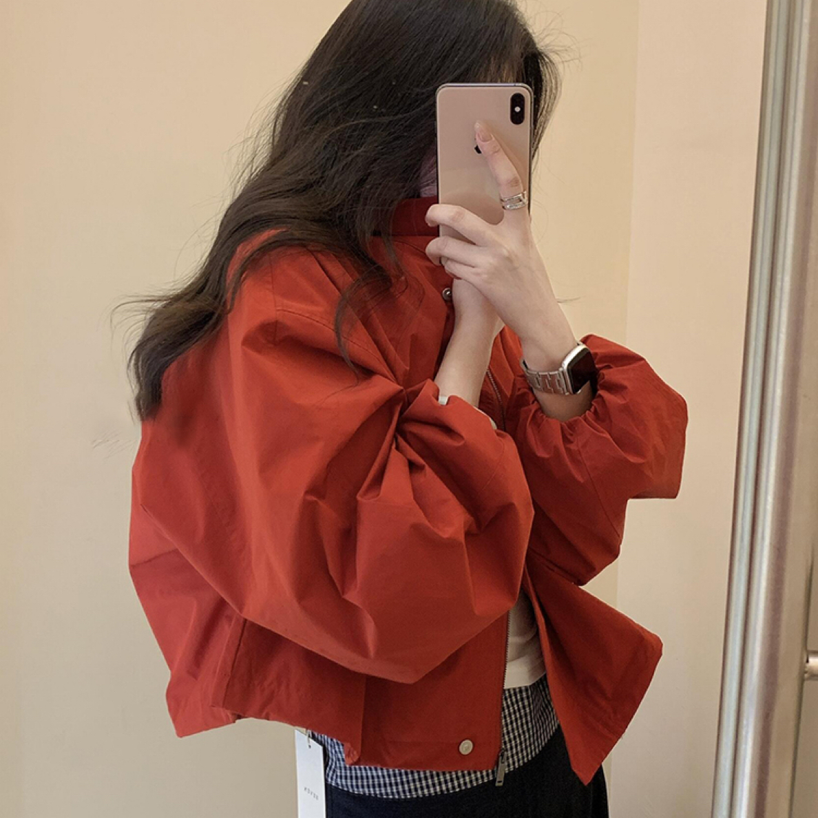 大码胖MM春秋款立领短款短外套百搭暗门襟秋季常规女外套春季长袖
