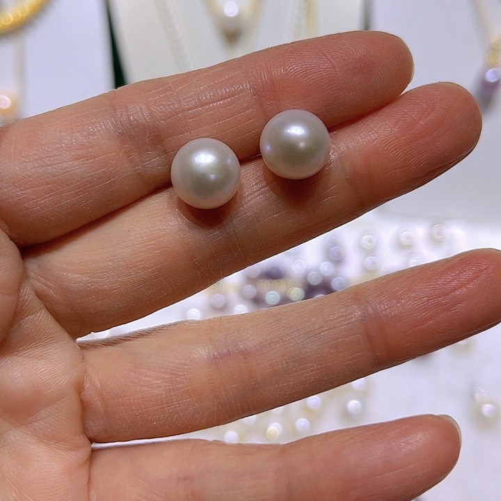 淡水珍珠白珠耳钉35银S925镶嵌