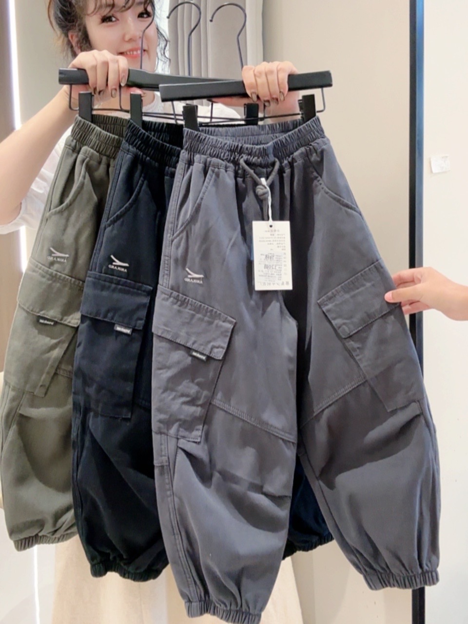 纯棉儿童一体绒工装裤2025冬季新品洋气韩版男女童加绒潮束脚长裤