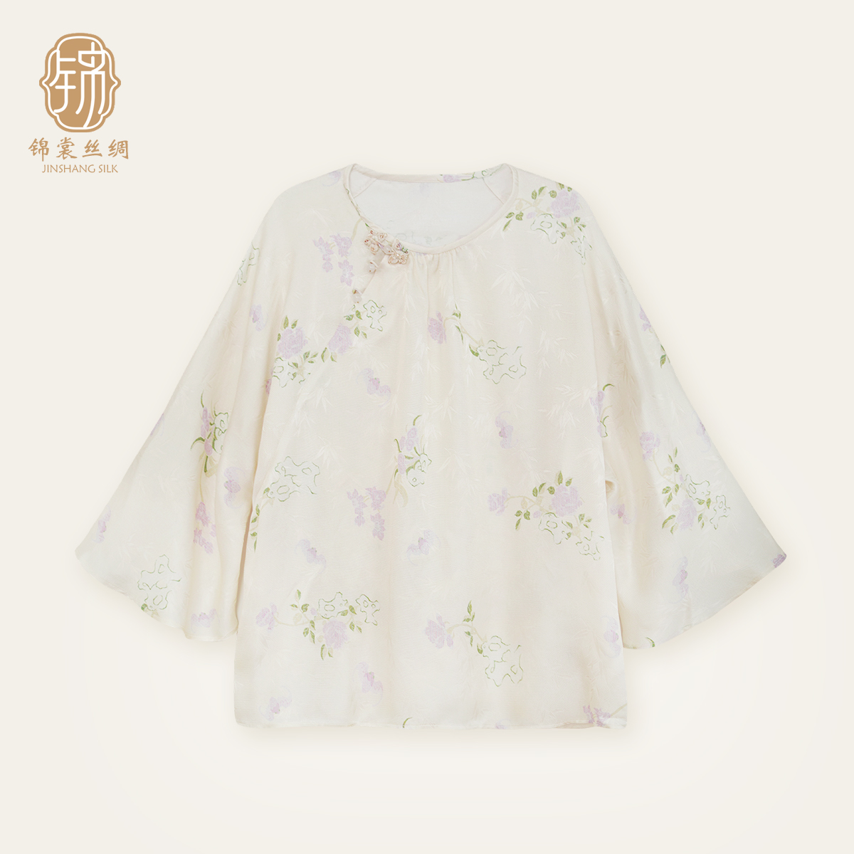 【锦裳丝绸 桃源】100桑蚕丝毛衫七分袖套头衫新中式气质女装上衣