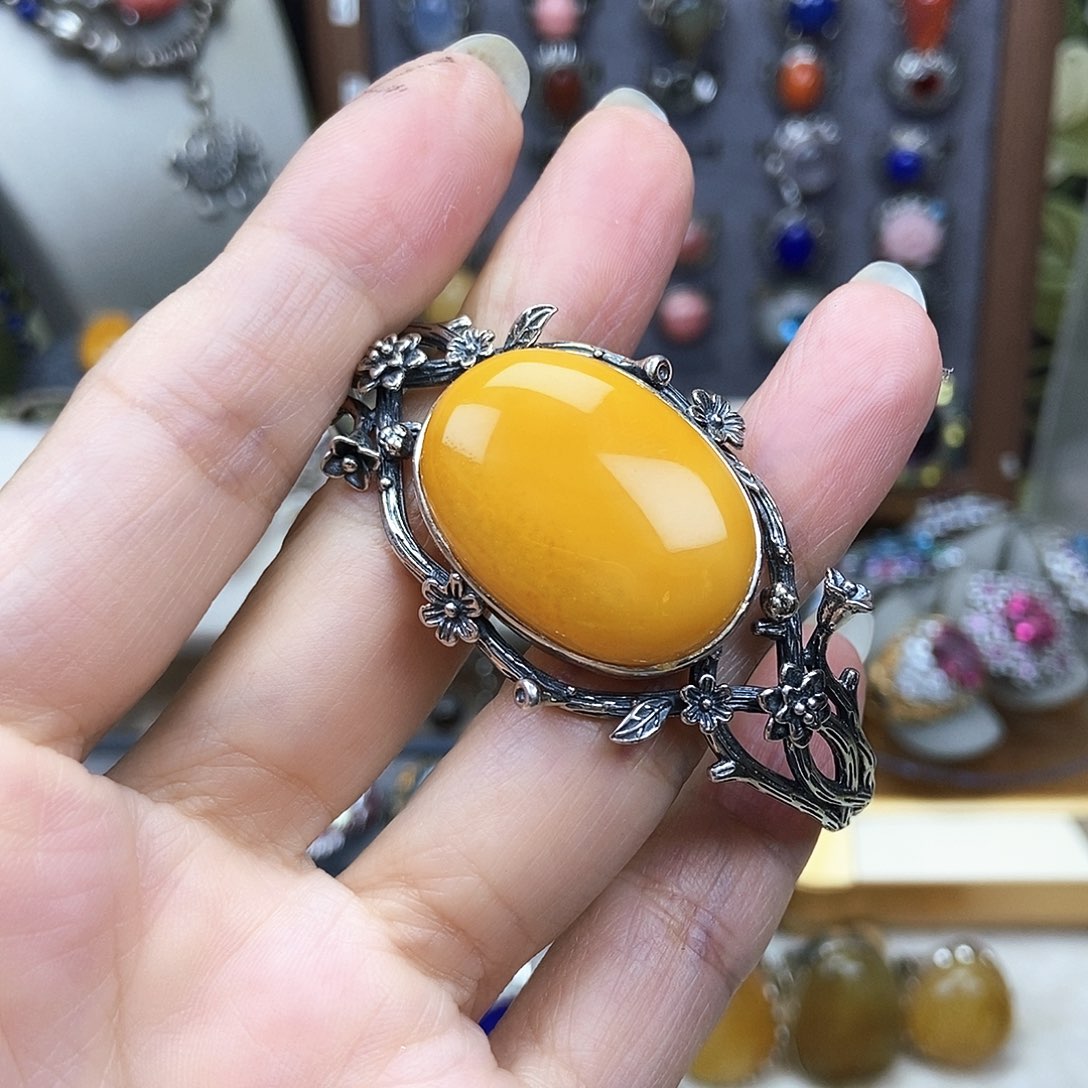 锆石925银M***z黄色戒指