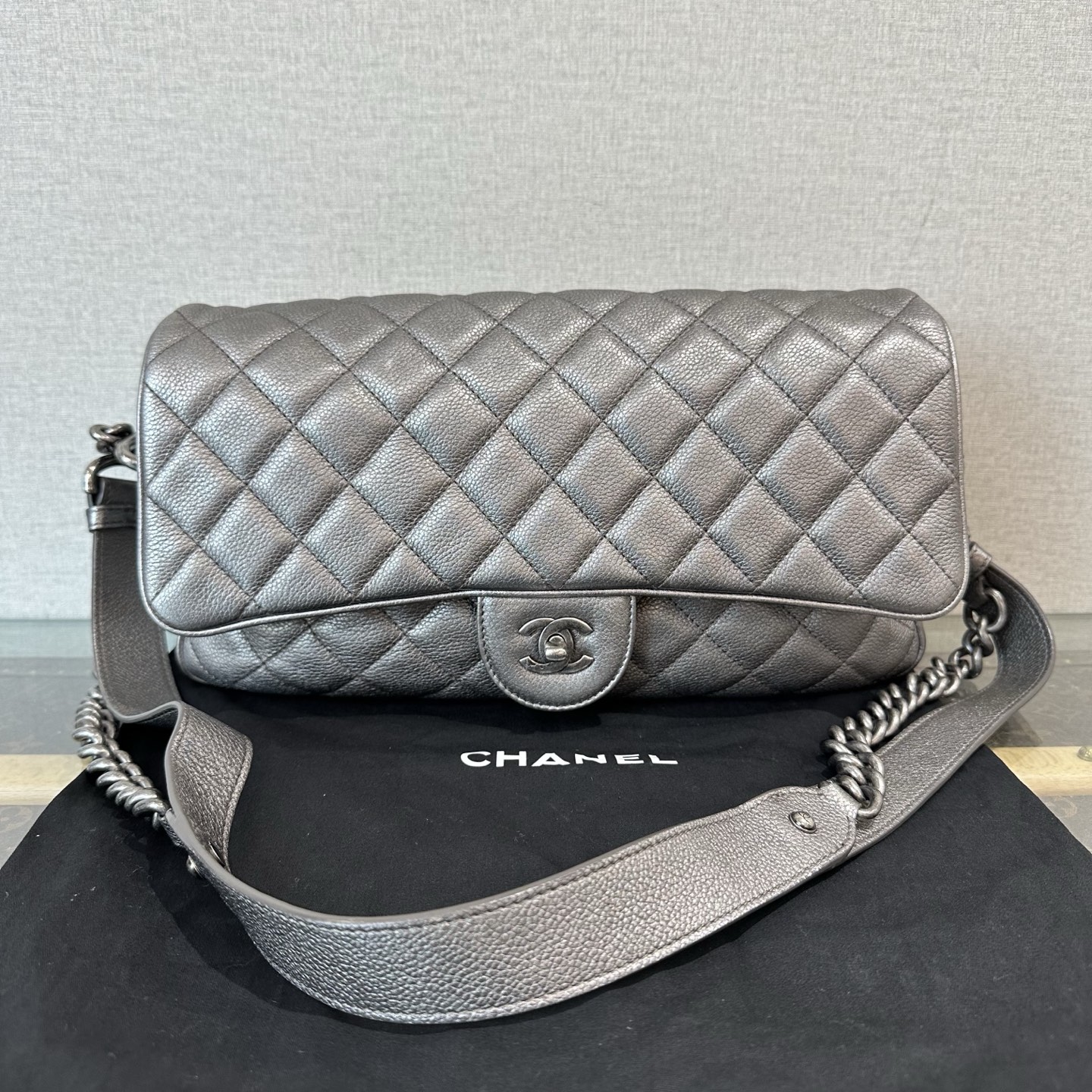 95新 Chanel/香奈儿 太空银银扣单肩腋下机场包 51127