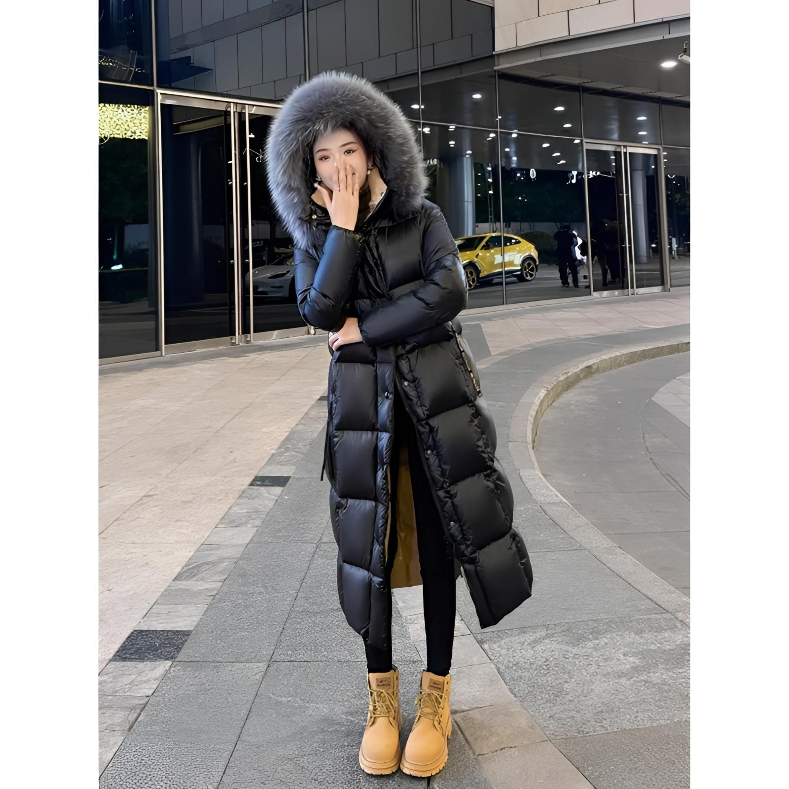 CatKite2025冬季新款黑金鹅绒服女长款加厚可冬季可拆帽鹅绒服