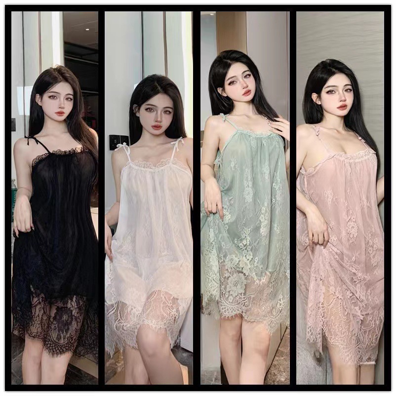 性感蕾丝吊带诱惑吊带套装大码睡裙家居套装新款性感睡觉衣露背女