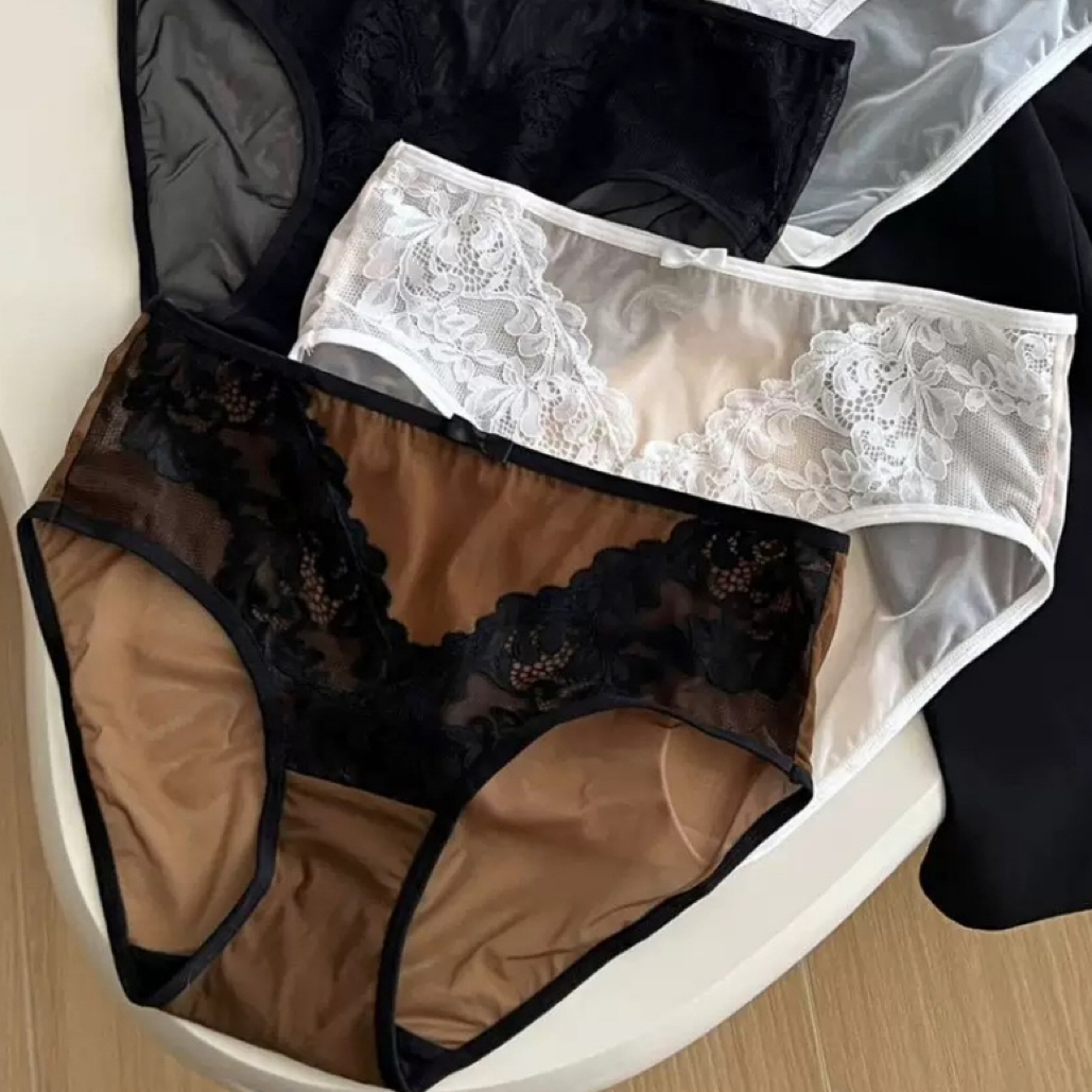 kiss小姐法式蕾丝女士内裤欧货轻奢时尚舒适透气网纱中腰款三角裤