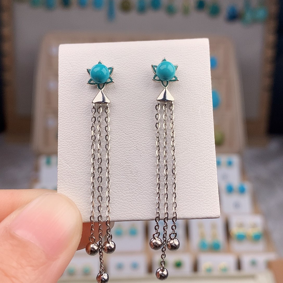 绿松石耳饰银S925镶嵌