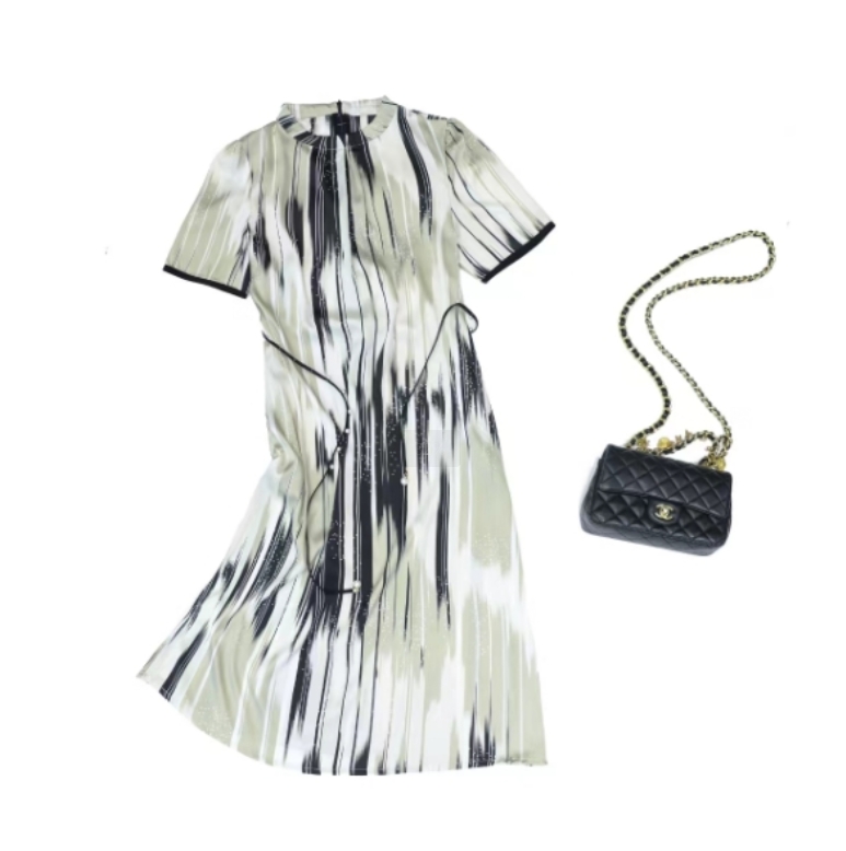 珍珠T3688气质时尚休闲女士夏季印花连衣裙女装气质时尚