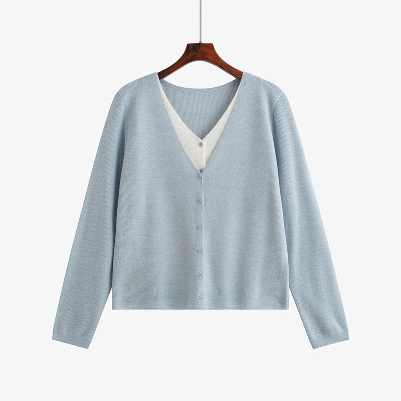 假两件上衣女长袖开衫秋季新款宽松百搭针织衫