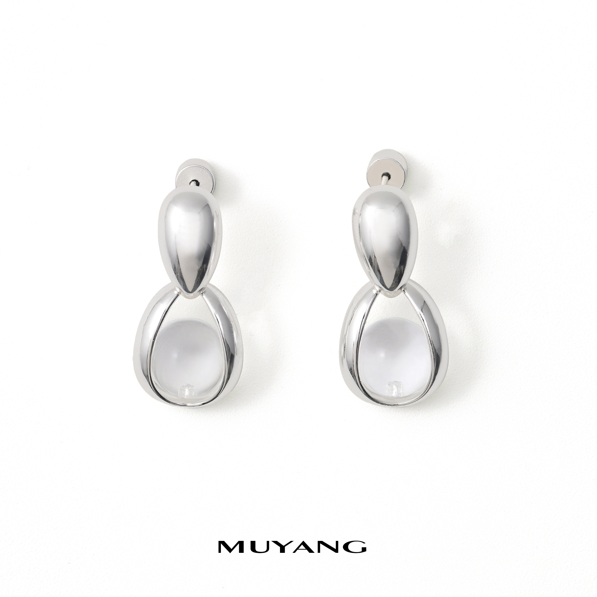 muyang/慕阳 铜合金琉璃耳饰 气质时尚简约百搭环露耳钉小众银