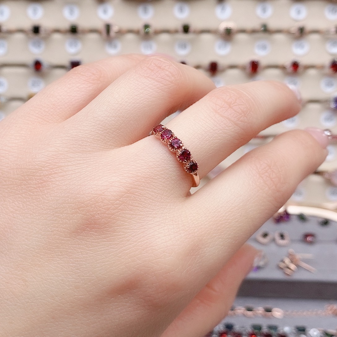 石榴石戒指银S925镶嵌戒指