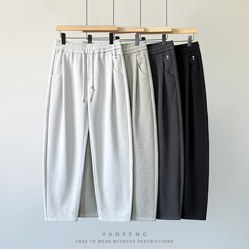 【彩棉双纱纯色弯刀裤】秋冬新款男士宽松潮流卫裤情侣百搭休闲长裤