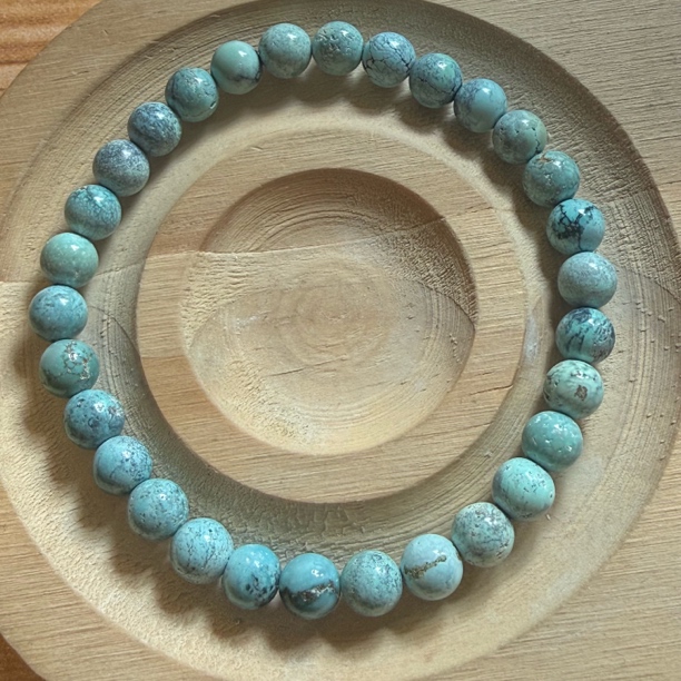 571湖北十堰原矿高瓷雾霾蓝绿松石圆珠手串6.2mm9.53克带地大证书