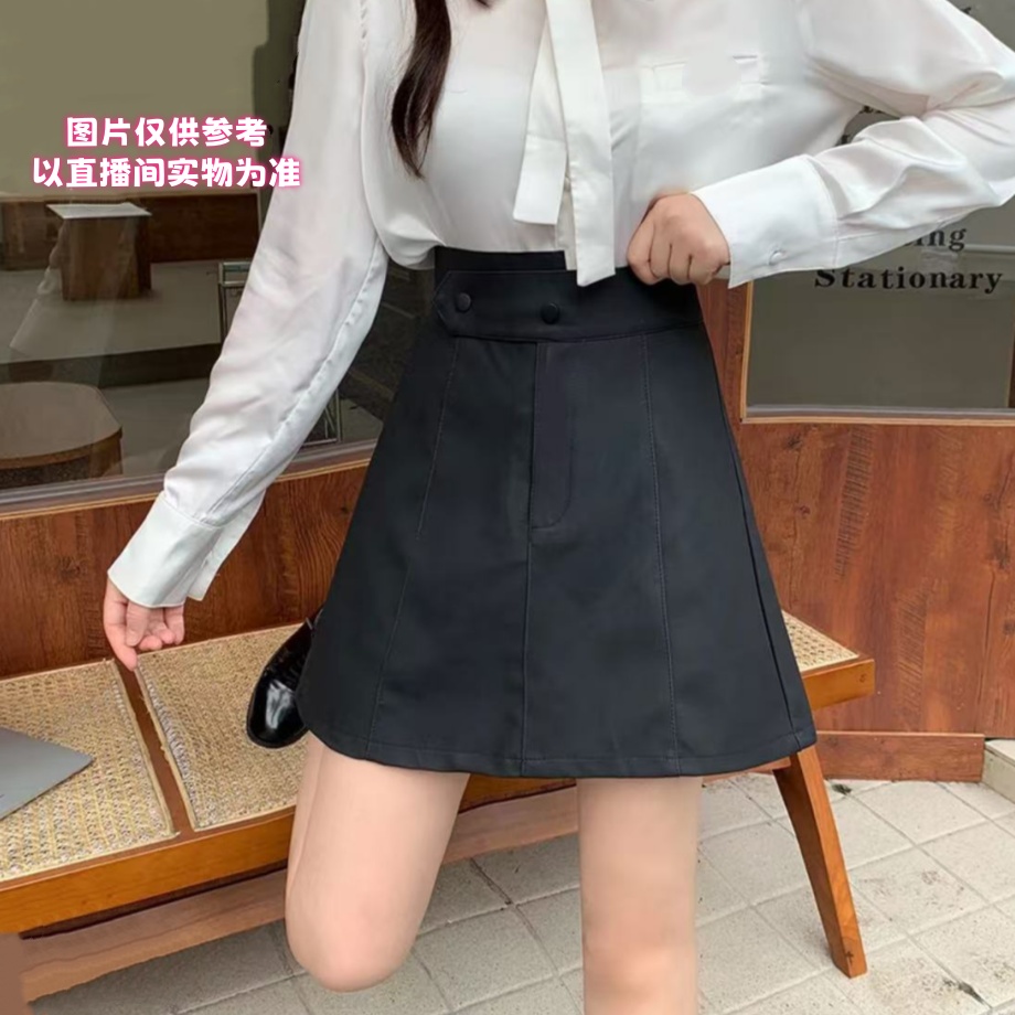 溪溪*秋款不规则腰PU短裙时尚百搭显瘦设计感