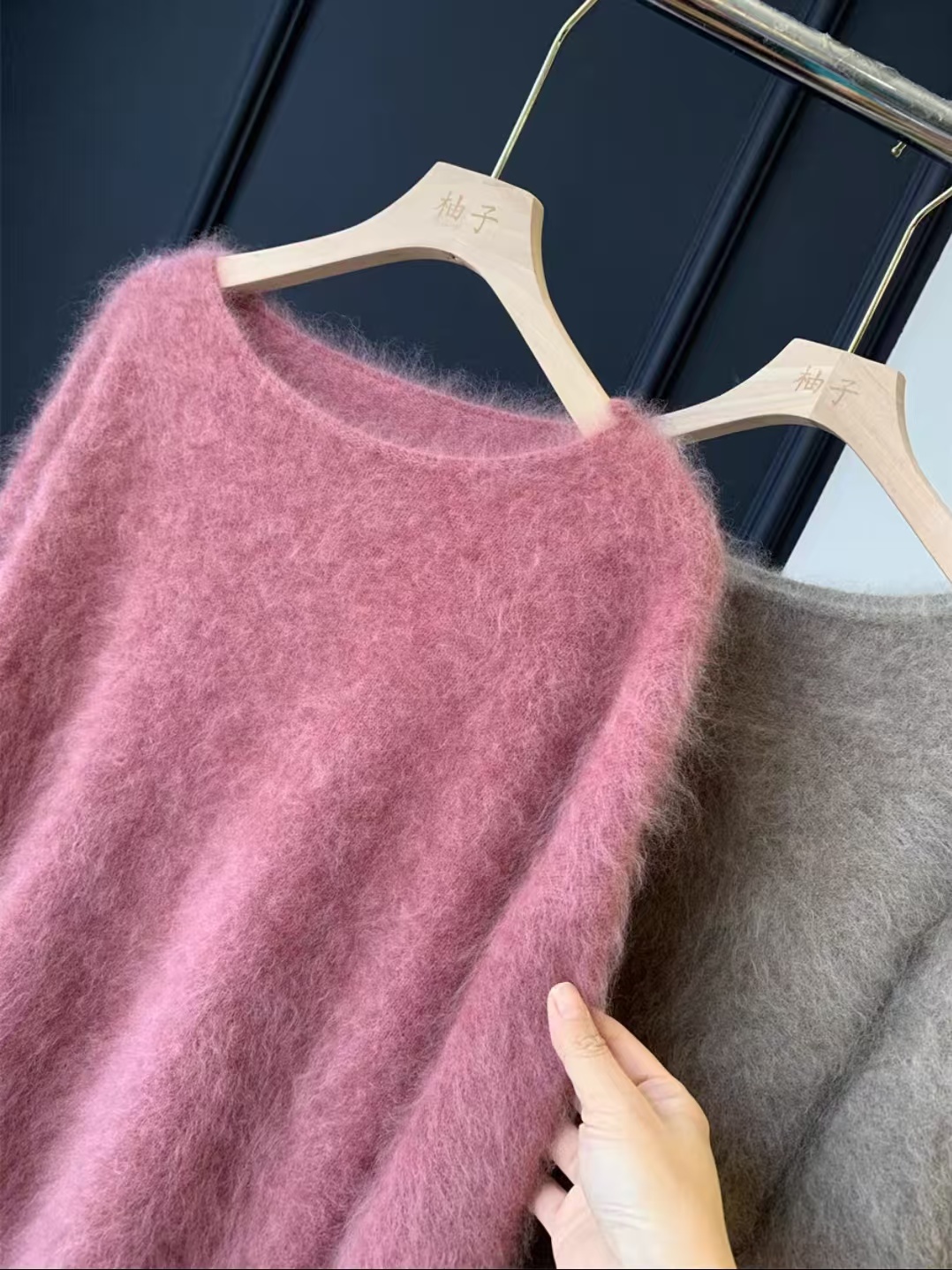 一字领~100纯羊毛长拉绒《衣长60胸围110》毛衣女