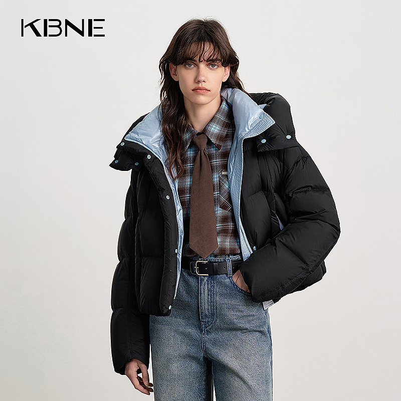 【90绒】KBNE羽绒服女爆款2025新款冬季撞色连帽保暖外套短款羽绒服
