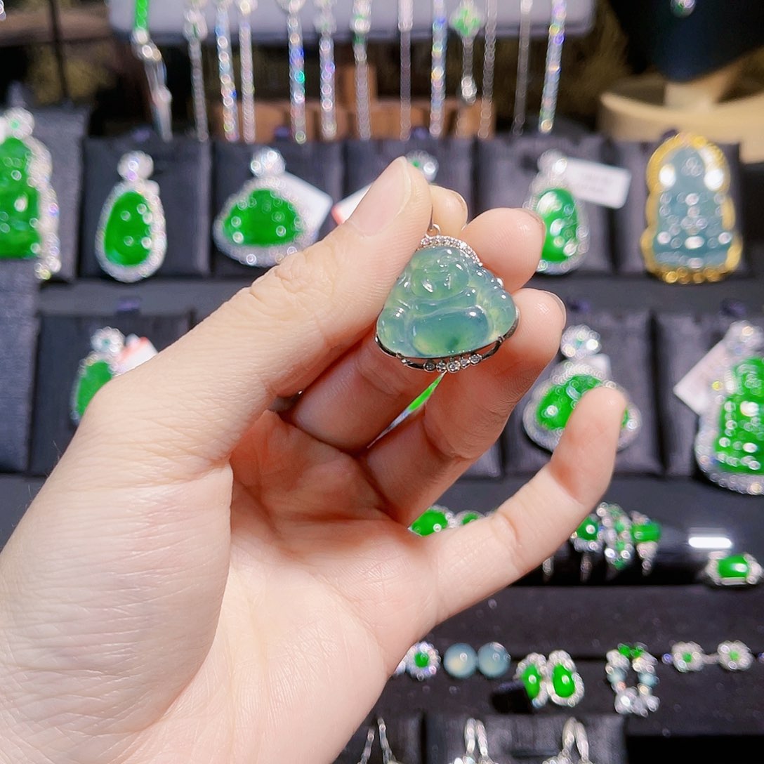 翡翠吊坠(不含链)银S925镶嵌佛公