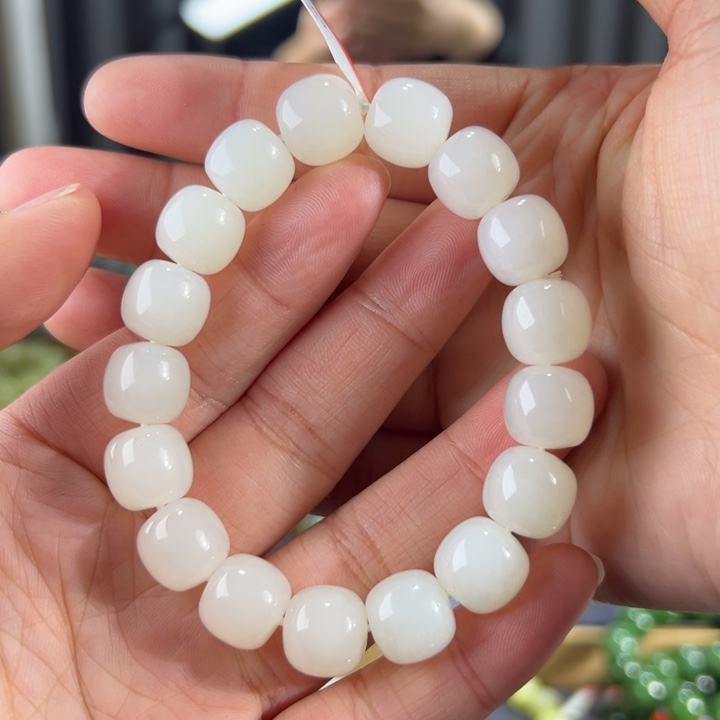 和田玉手串未镶嵌新疆山料白玉卡11➕老型珠