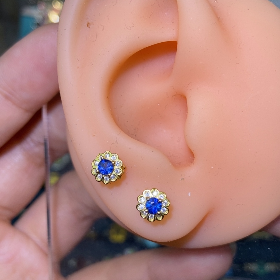 耳饰蓝宝石银S925镶嵌